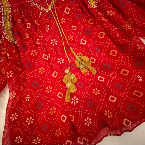 Verb Pallavi Lulita Anthropologie Semi Sheer Brick Red Peasant Blouse Top - Picture 11 of 16